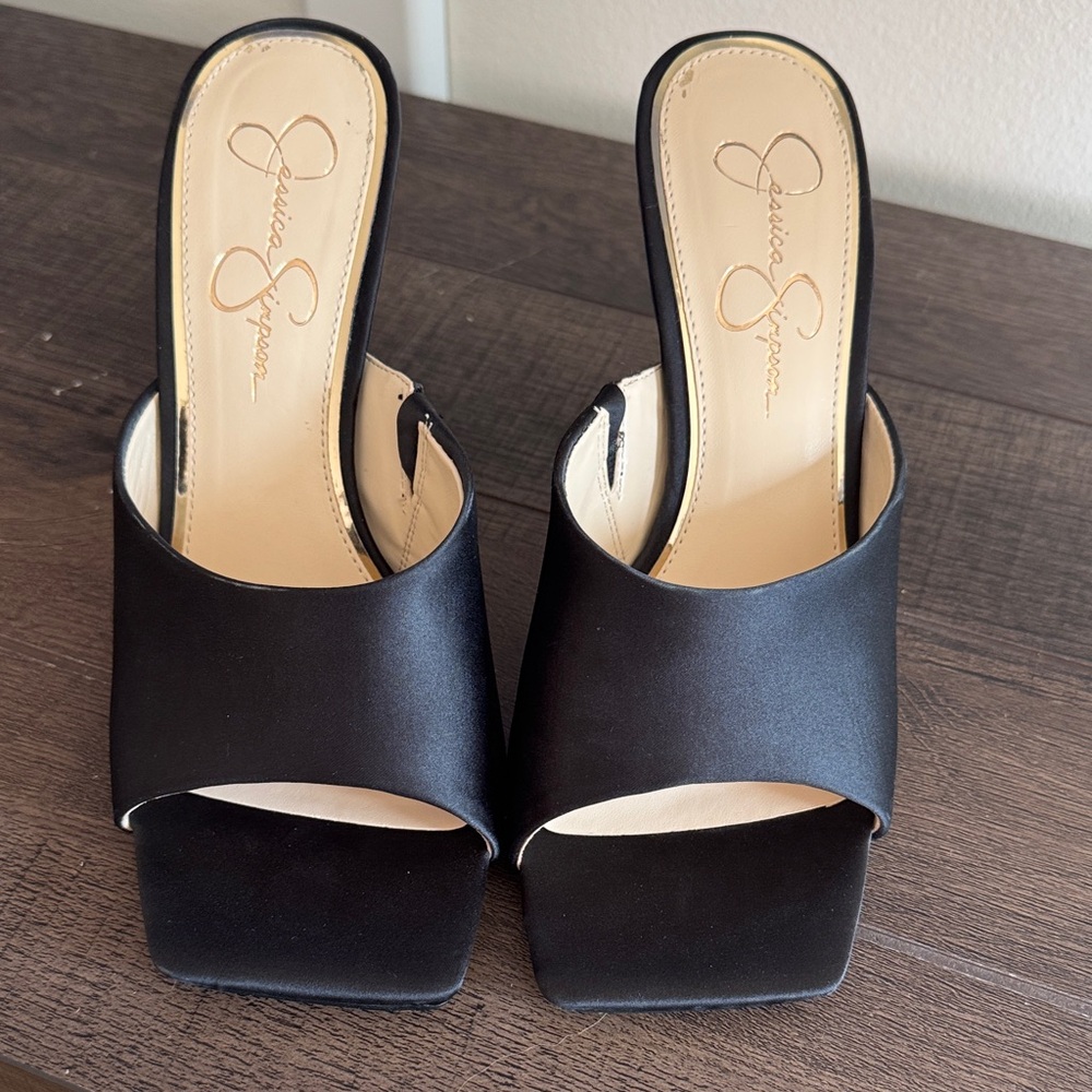 Jessica Simpson Black Satin Mules